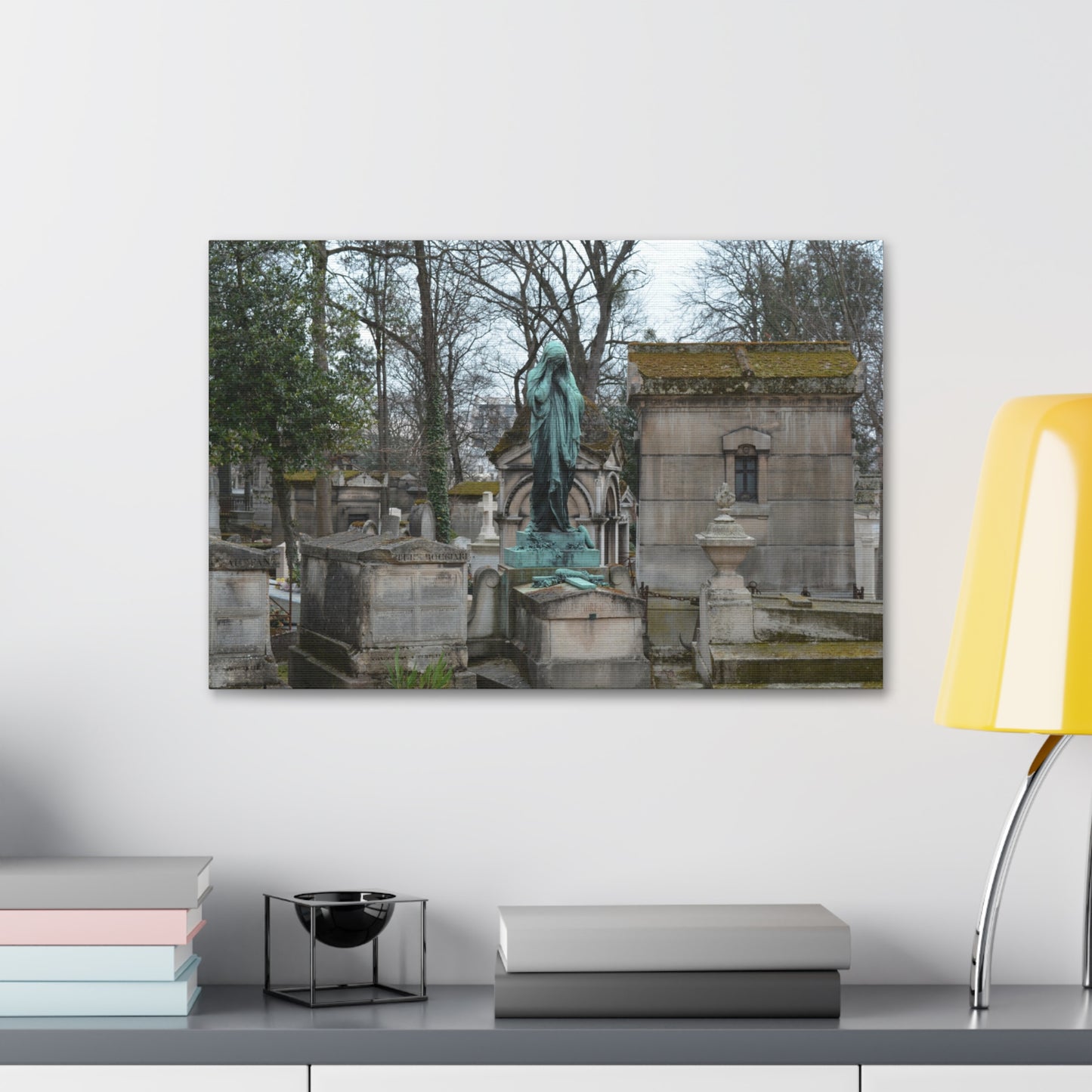 Cemetery Statue Photograph Canvas Stretched 1.5" | Mourning Graveyard Wall Art
