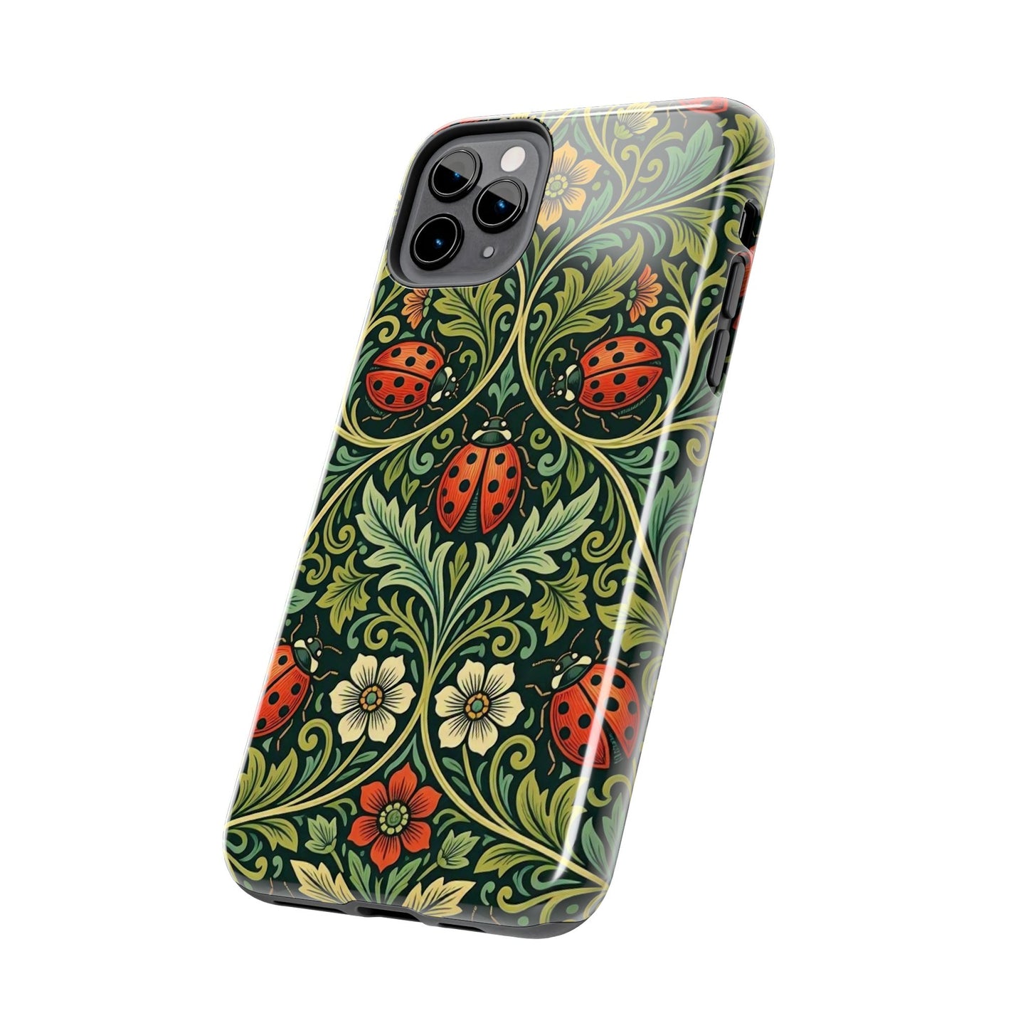 Vintage Floral Ladybug Tough Phone Case — Botanical Victorian Pattern