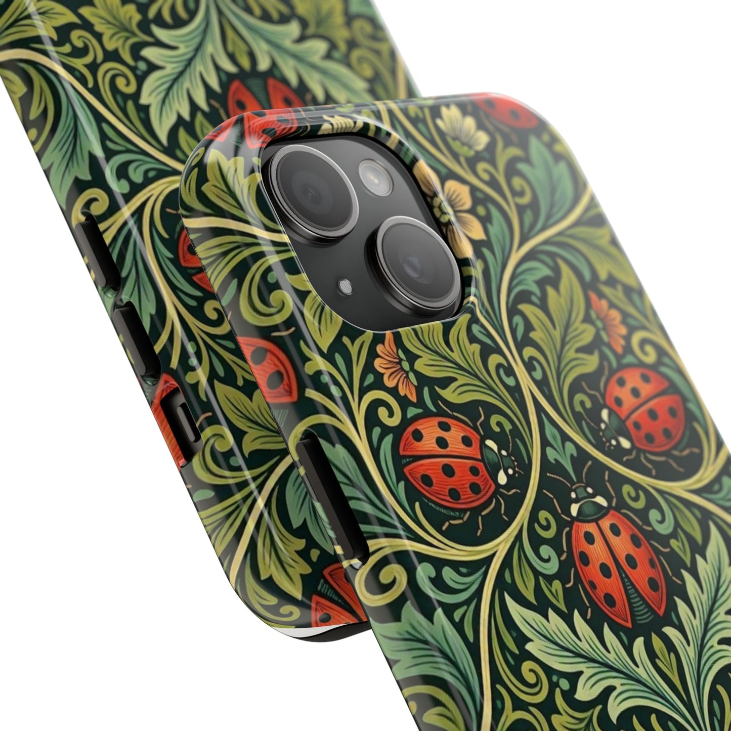 Vintage Floral Ladybug Tough Phone Case — Botanical Victorian Pattern