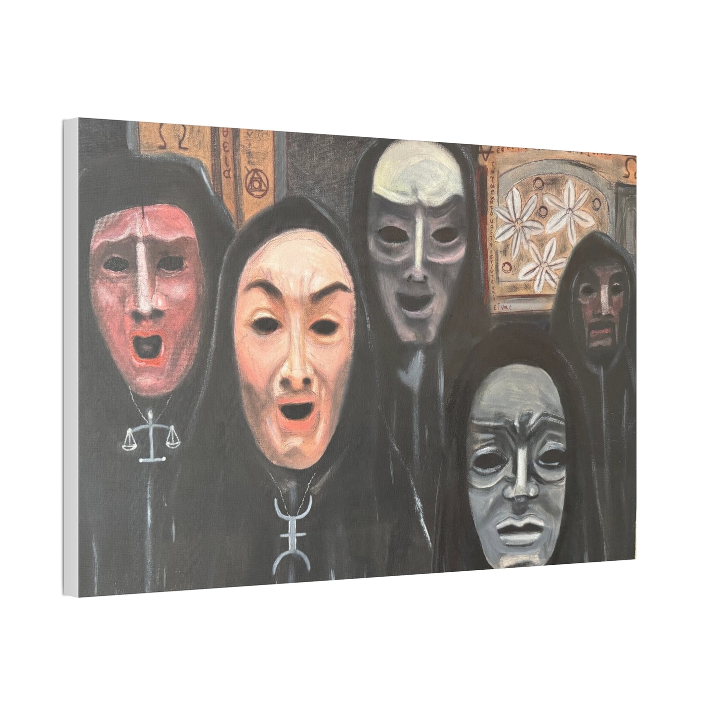 Masked Figures Canvas Stretched 1.5" | Dark Portrait Wall Art