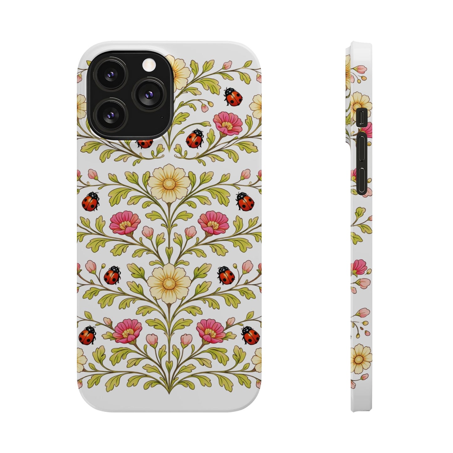 Floral Ladybug Slim Phone Case — Vintage Garden Pattern