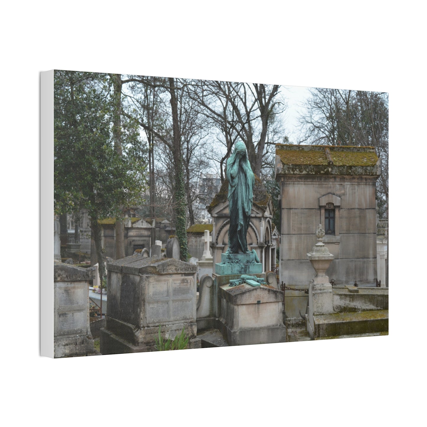 Cemetery Statue Photograph Canvas Stretched 1.5" | Mourning Graveyard Wall Art