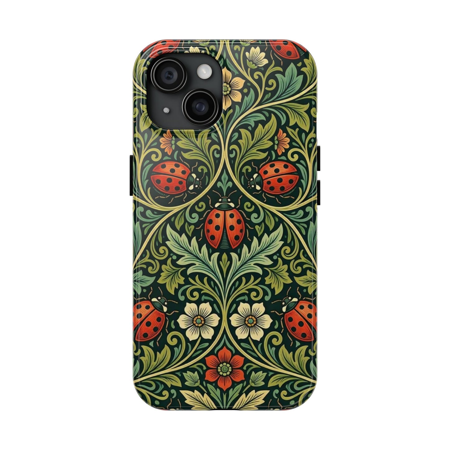 Vintage Floral Ladybug Tough Phone Case — Botanical Victorian Pattern