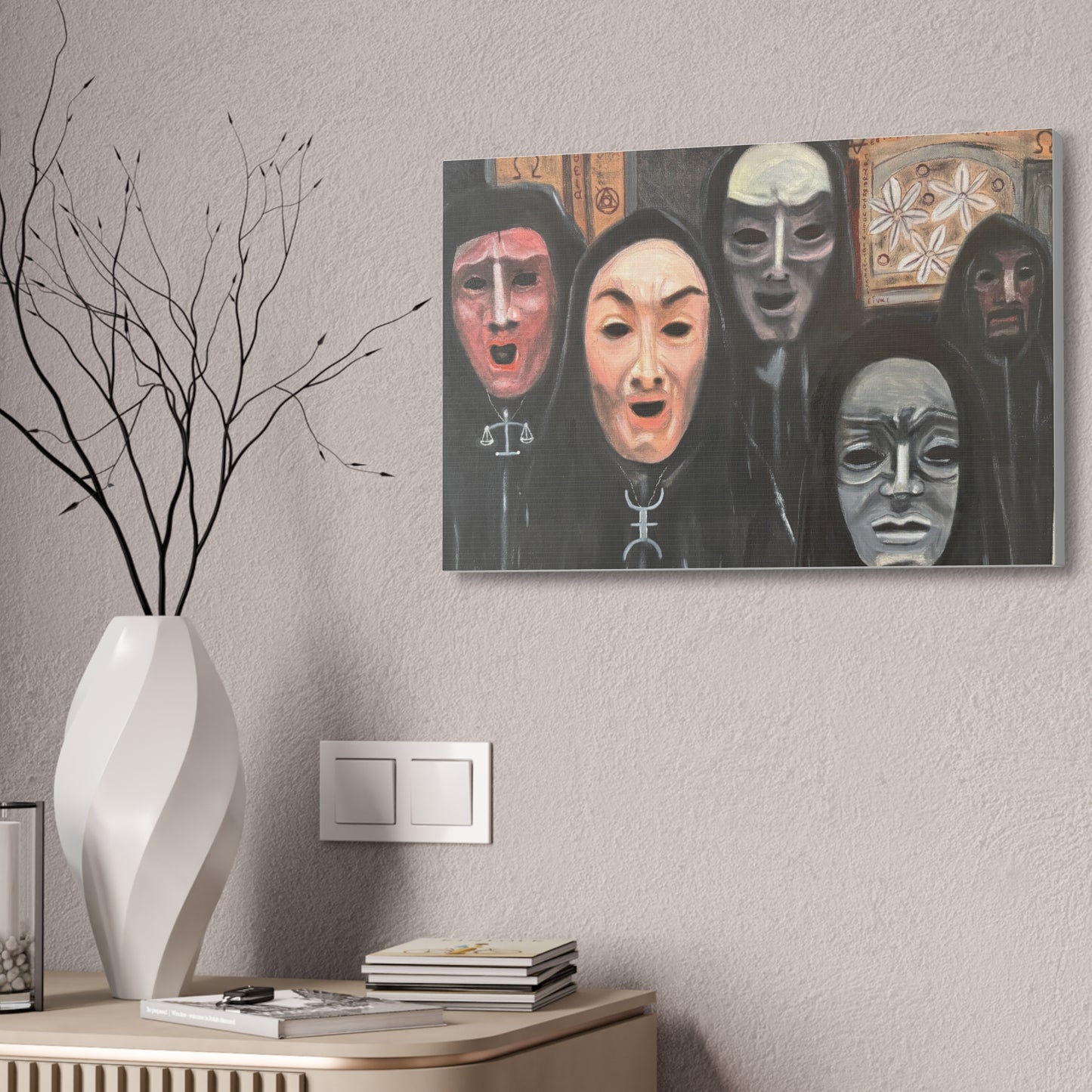 Masked Figures Canvas Stretched 1.5" | Dark Portrait Wall Art