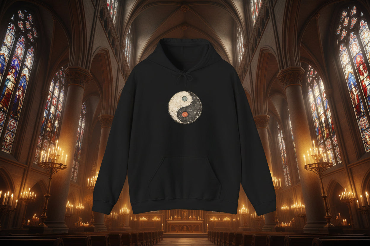 Yin Yang Symbol Hoodie No Logo On Back — Vintage Taoist Balance Pullover