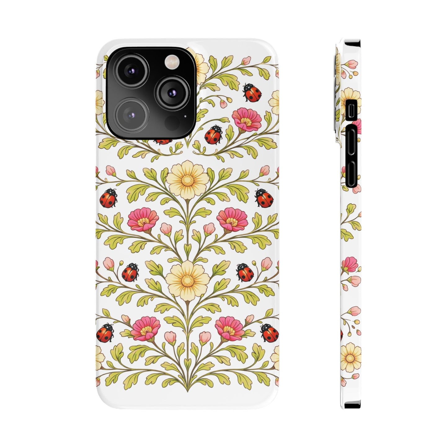 Floral Ladybug Slim Phone Case — Vintage Garden Pattern