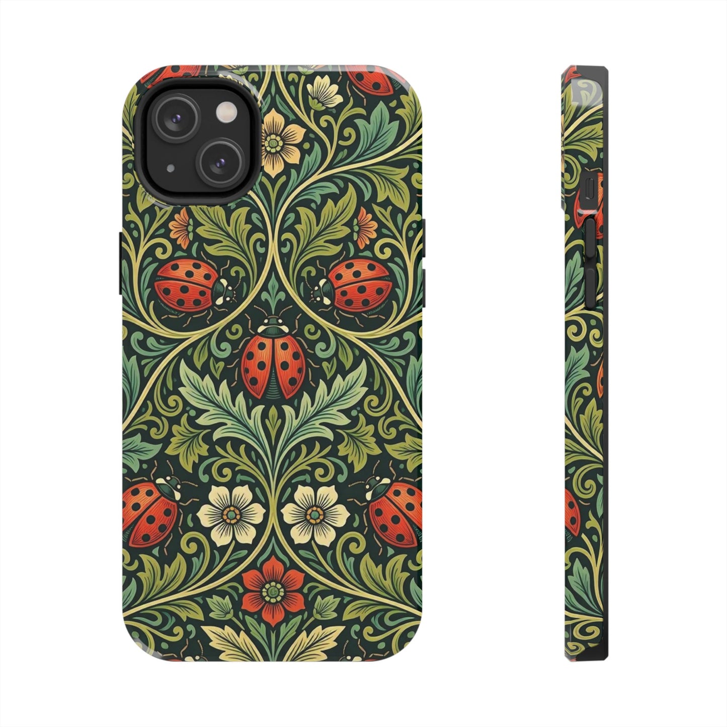 Vintage Floral Ladybug Tough Phone Case — Botanical Victorian Pattern