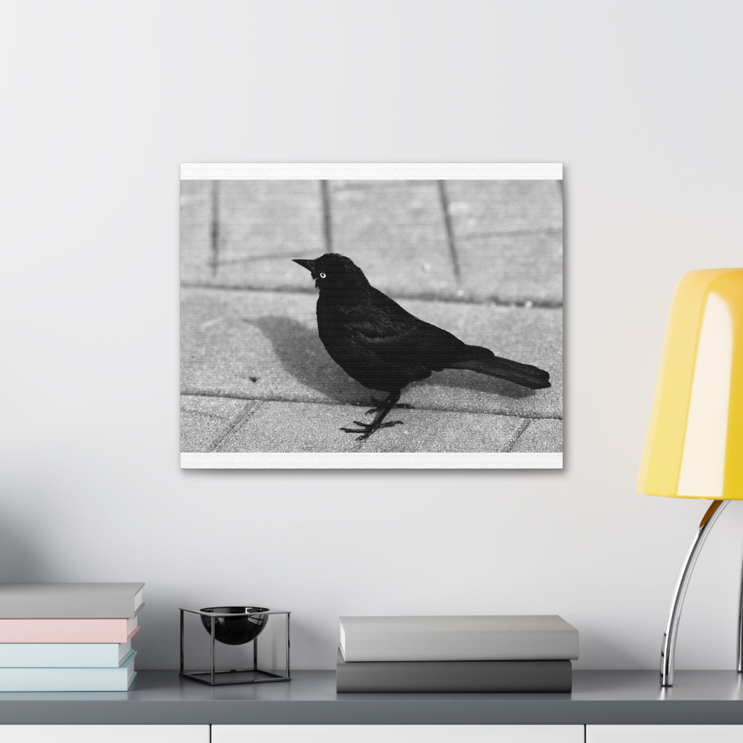 Blackbird Photo Canvas Stretched 1.5'' | Monochrome Bird Wall Art