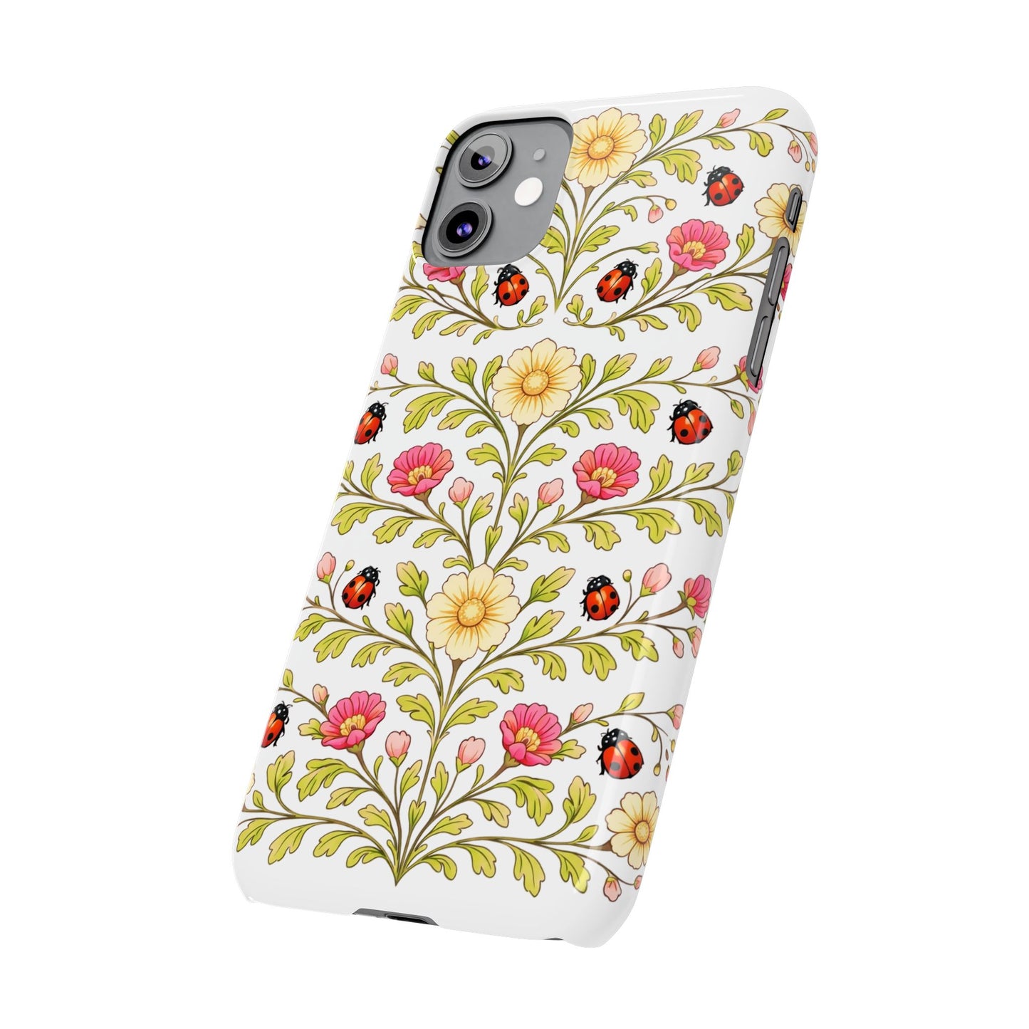 Floral Ladybug Slim Phone Case — Vintage Garden Pattern