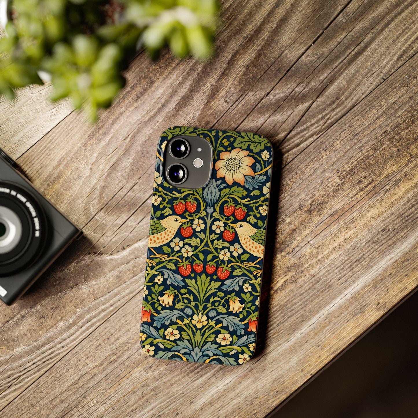 Slim Phone Case — Vintage William Morris Strawberry Thief Floral Pattern