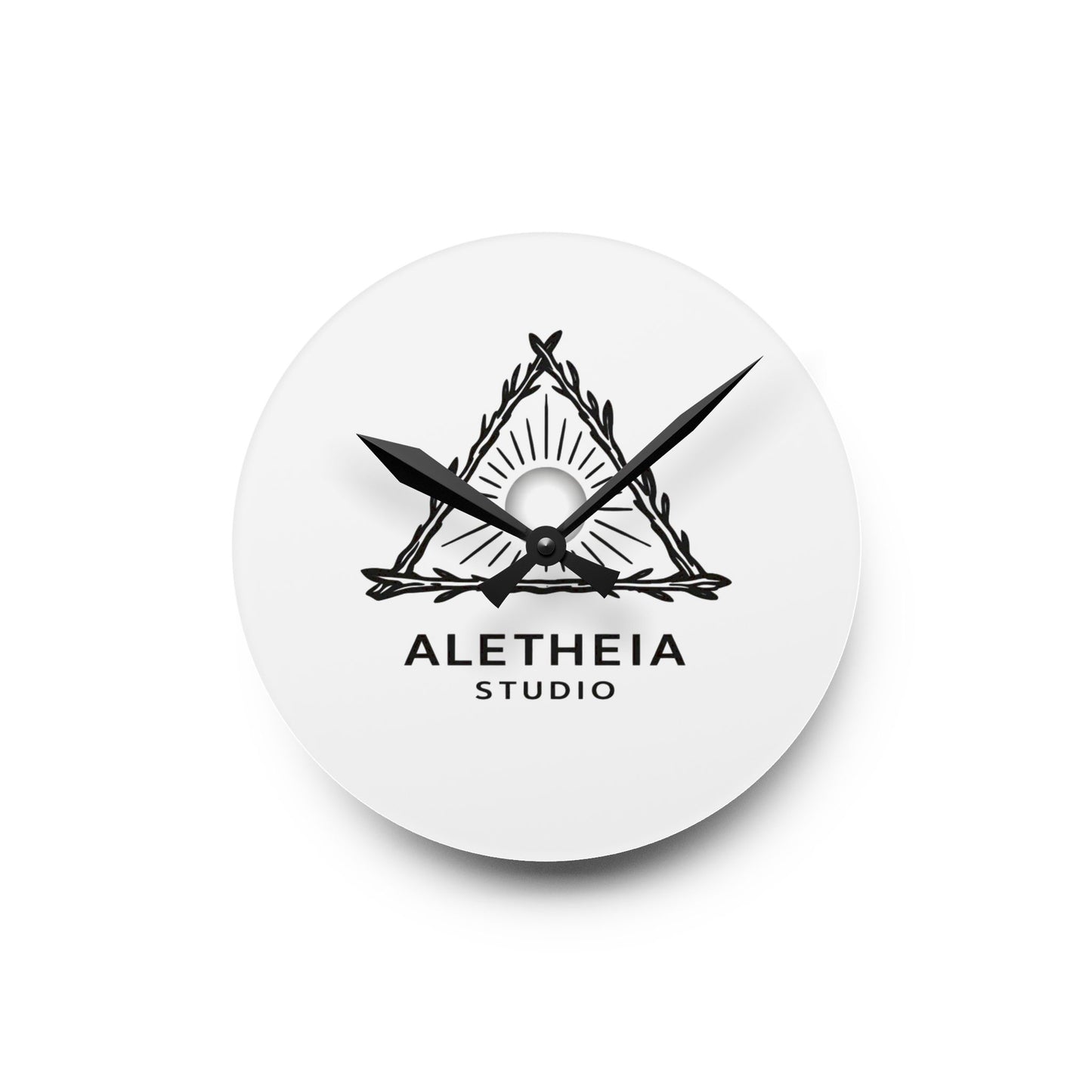 Aletheia Studio Logo Acrylic Wall Clock | Minimal Sunray Triangle Design