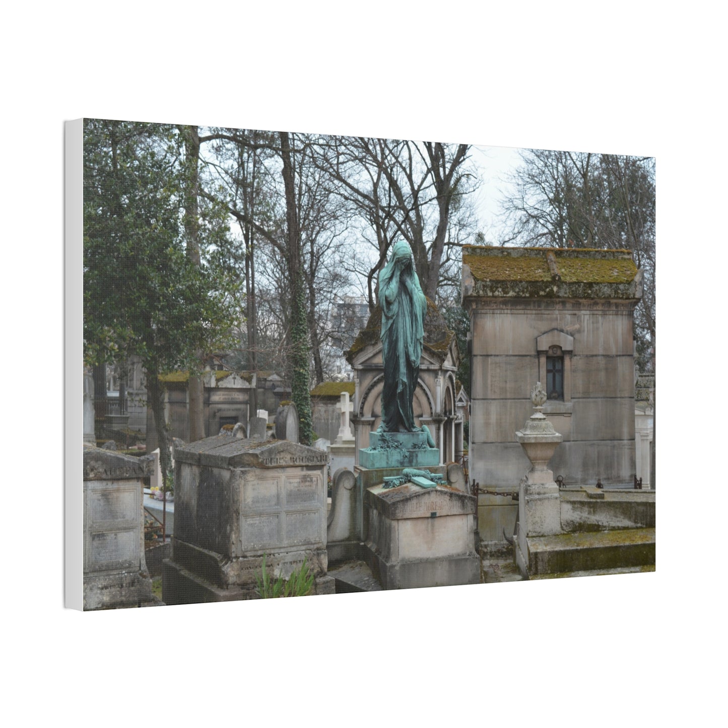 Cemetery Statue Photograph Canvas Stretched 1.5" | Mourning Graveyard Wall Art