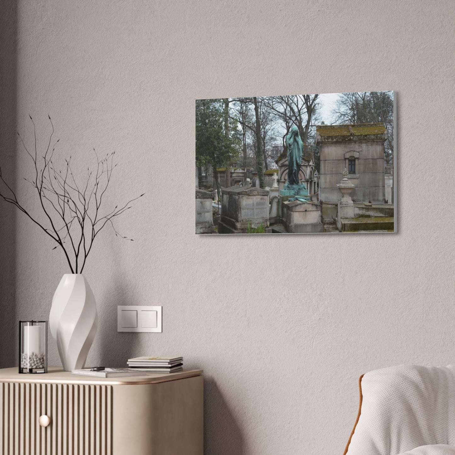 Cemetery Statue Photograph Canvas Stretched 1.5" | Mourning Graveyard Wall Art