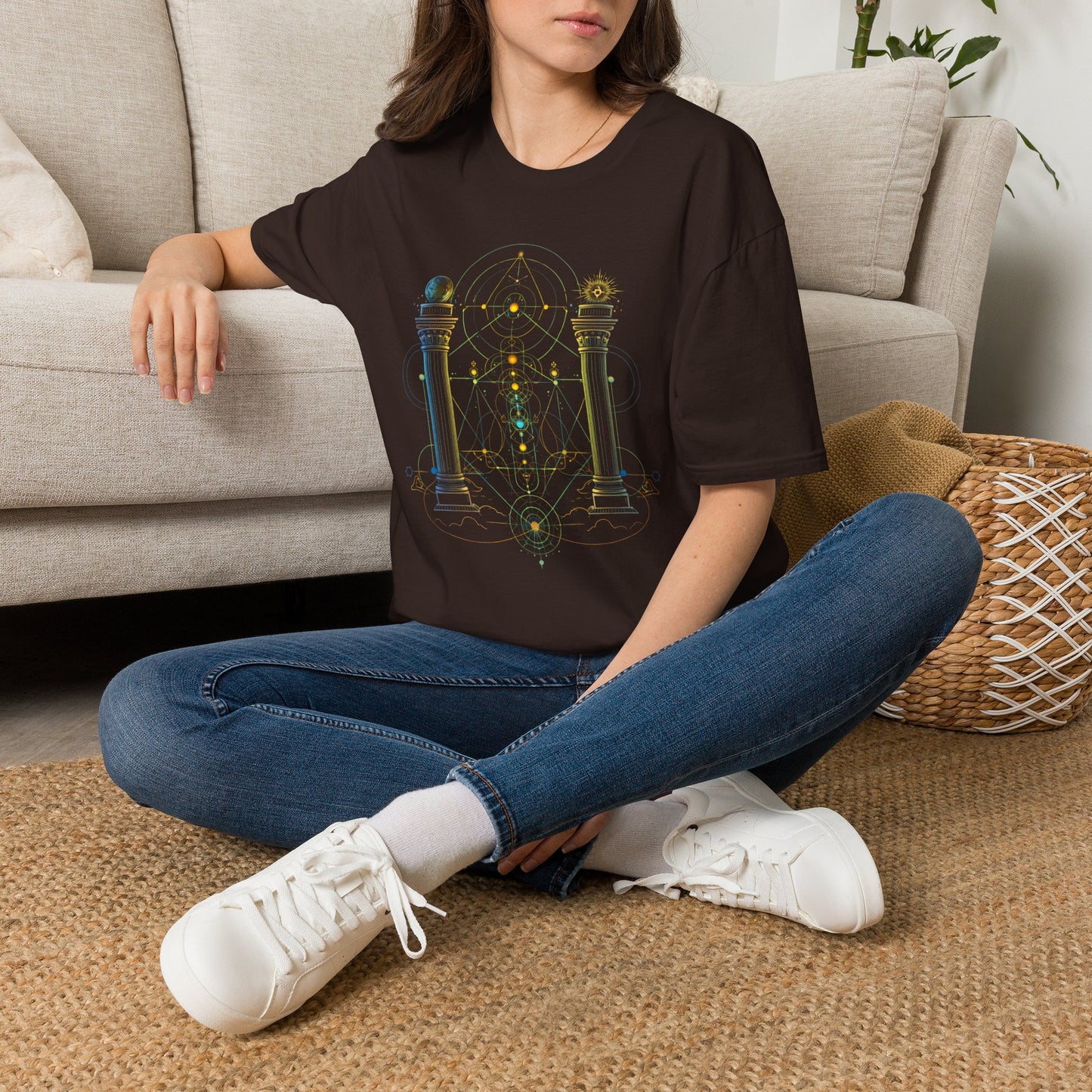 Mystic Pillars Geometry T-Shirt — Celestial Alchemy Graphic Tee