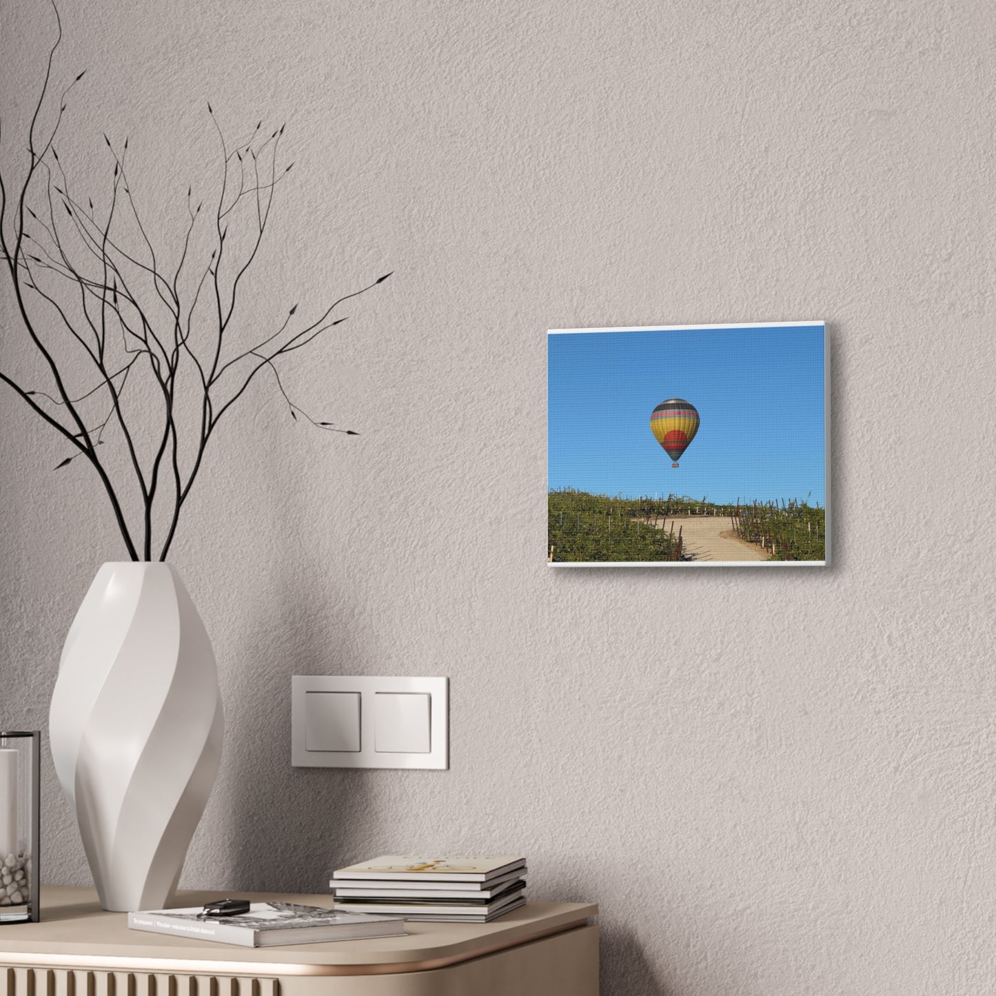 Hot Air Balloon Over Vineyard Canvas