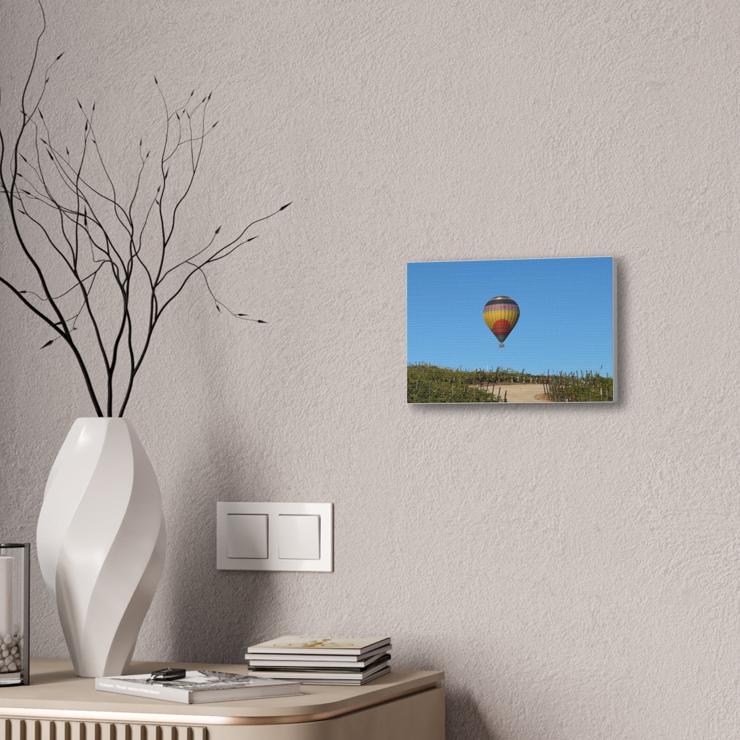 Hot Air Balloon Over Vineyard Canvas