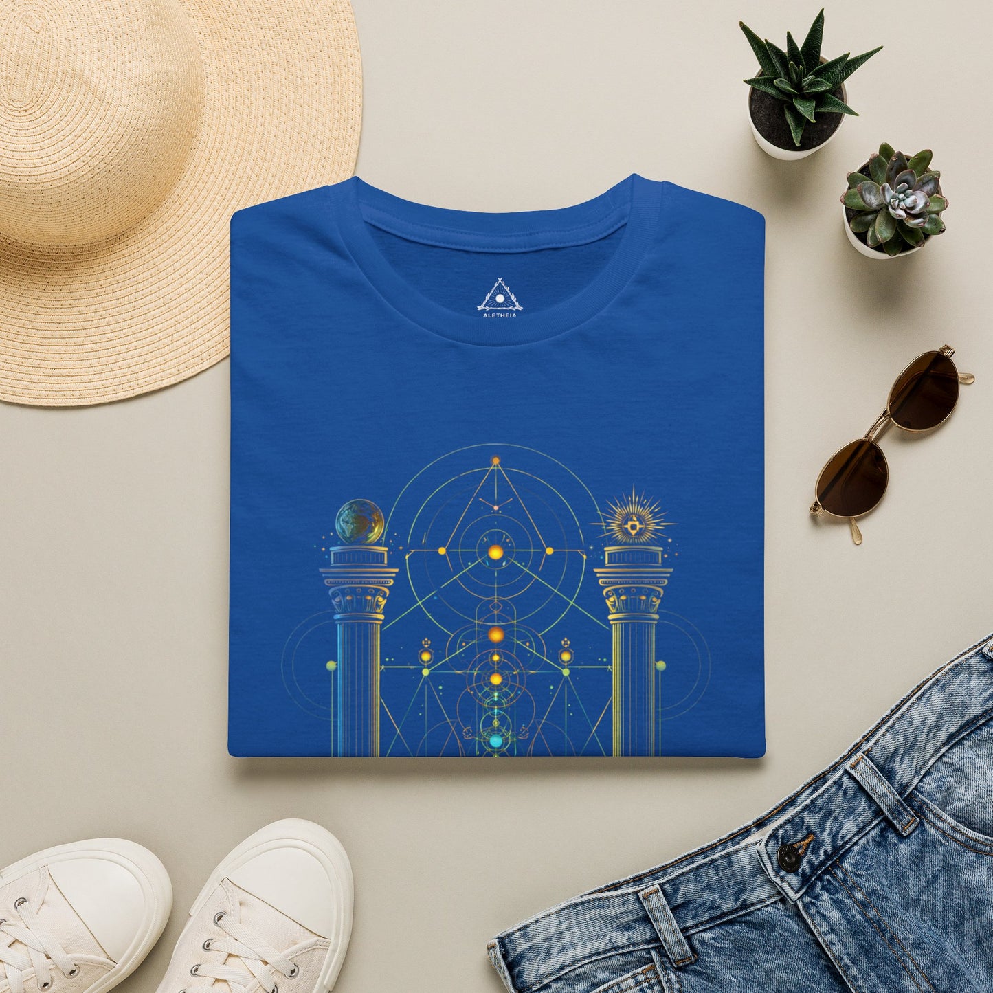 Mystic Pillars Geometry T-Shirt — Celestial Alchemy Graphic Tee