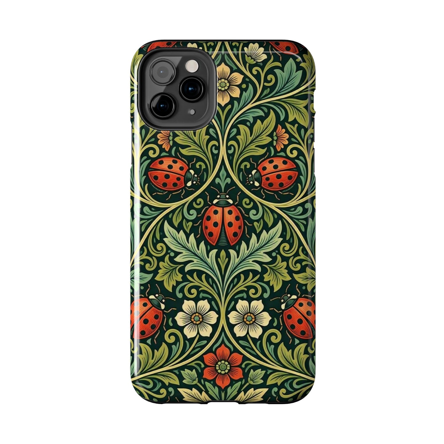 Vintage Floral Ladybug Tough Phone Case — Botanical Victorian Pattern