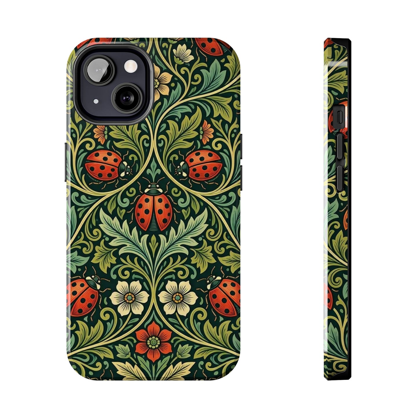 Vintage Floral Ladybug Tough Phone Case — Botanical Victorian Pattern