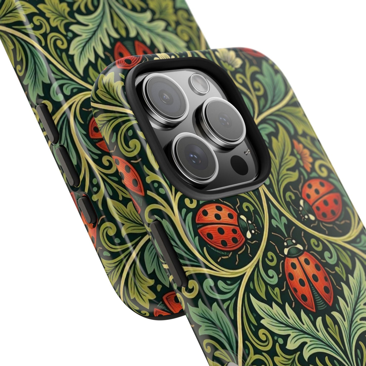 Vintage Floral Ladybug Tough Phone Case — Botanical Victorian Pattern