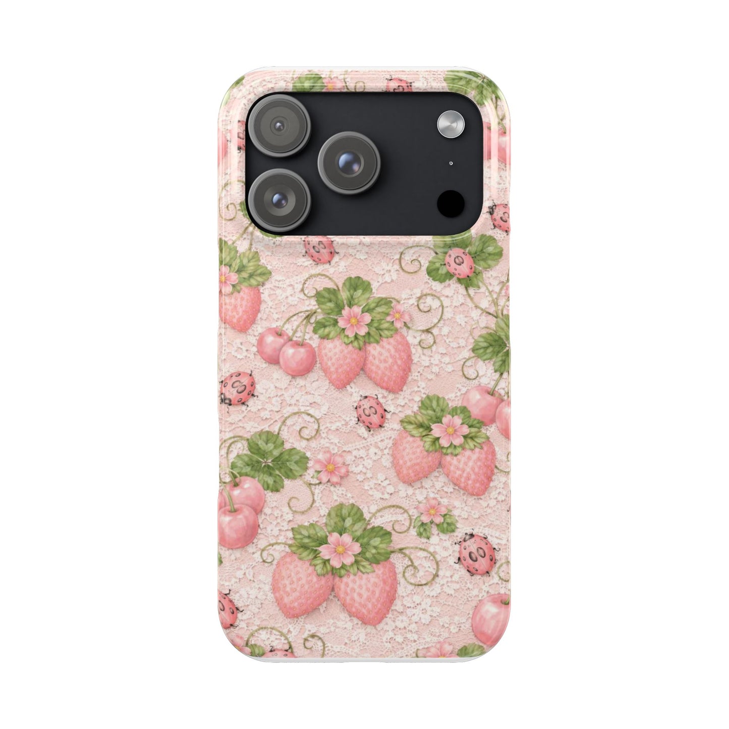 Strawberry Pattern Slim Phone Case — Vintage Pink Floral Fruit Design