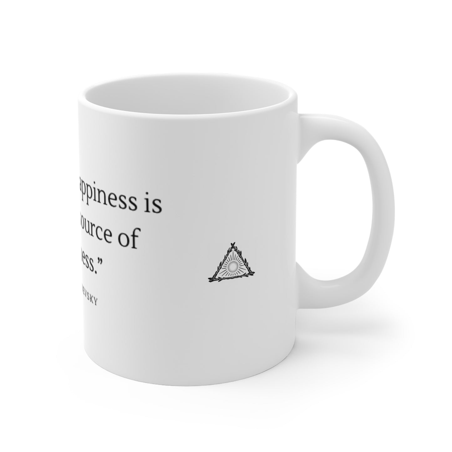 Inspirational Quote Coffee Mug — 'The greatest happiness is to know the source of your unhappiness' 11oz