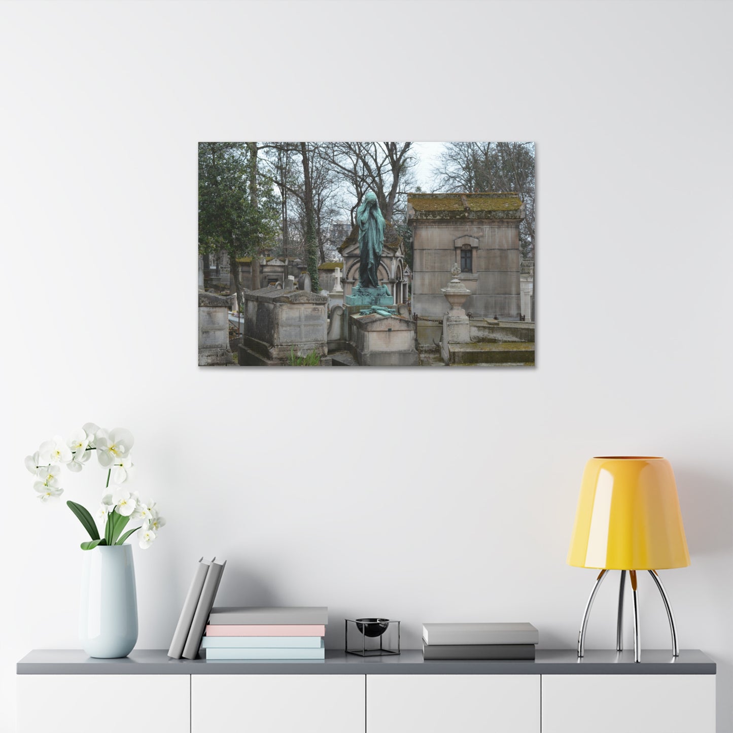 Cemetery Statue Photograph Canvas Stretched 1.5" | Mourning Graveyard Wall Art