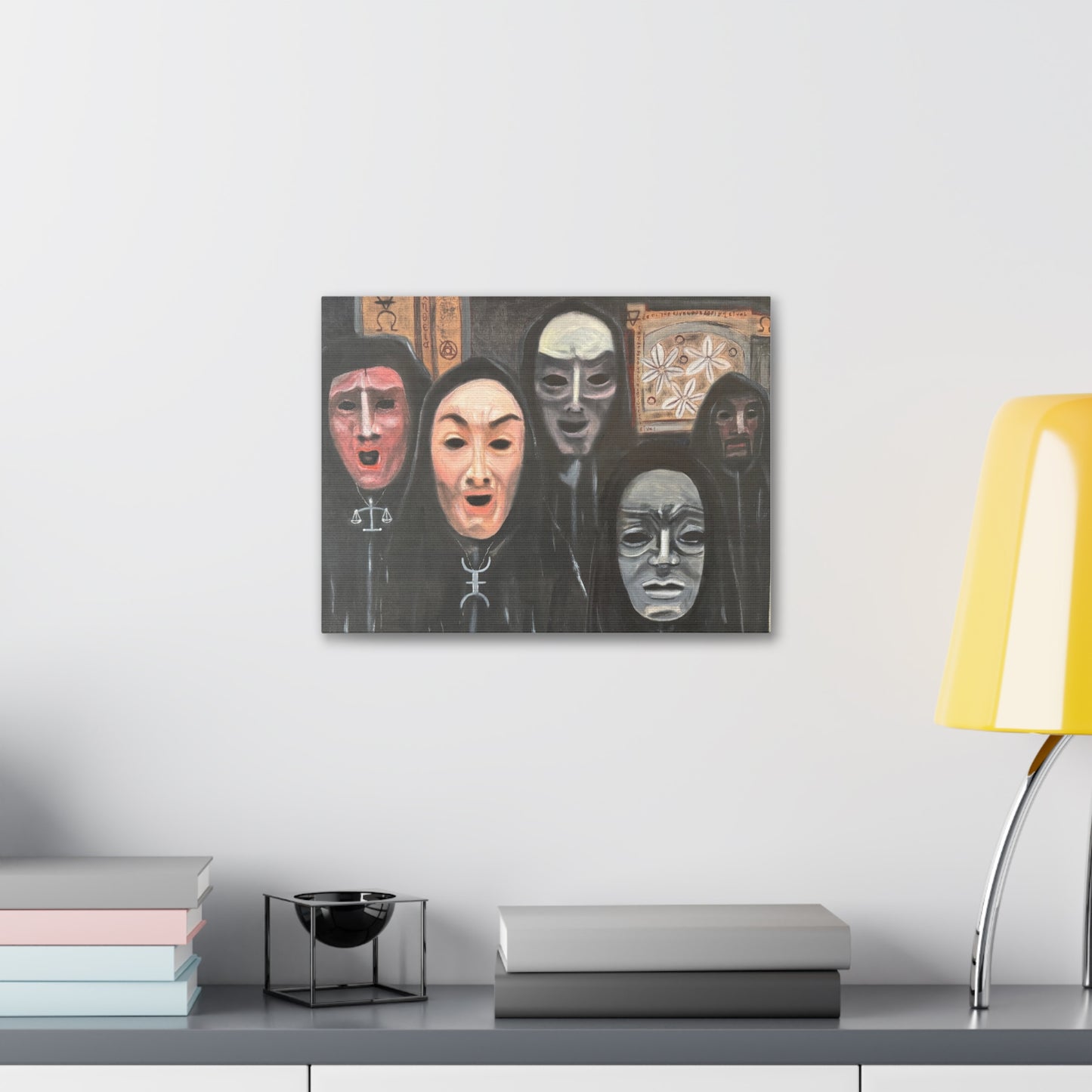 Masked Figures Canvas Stretched 1.5" | Dark Portrait Wall Art
