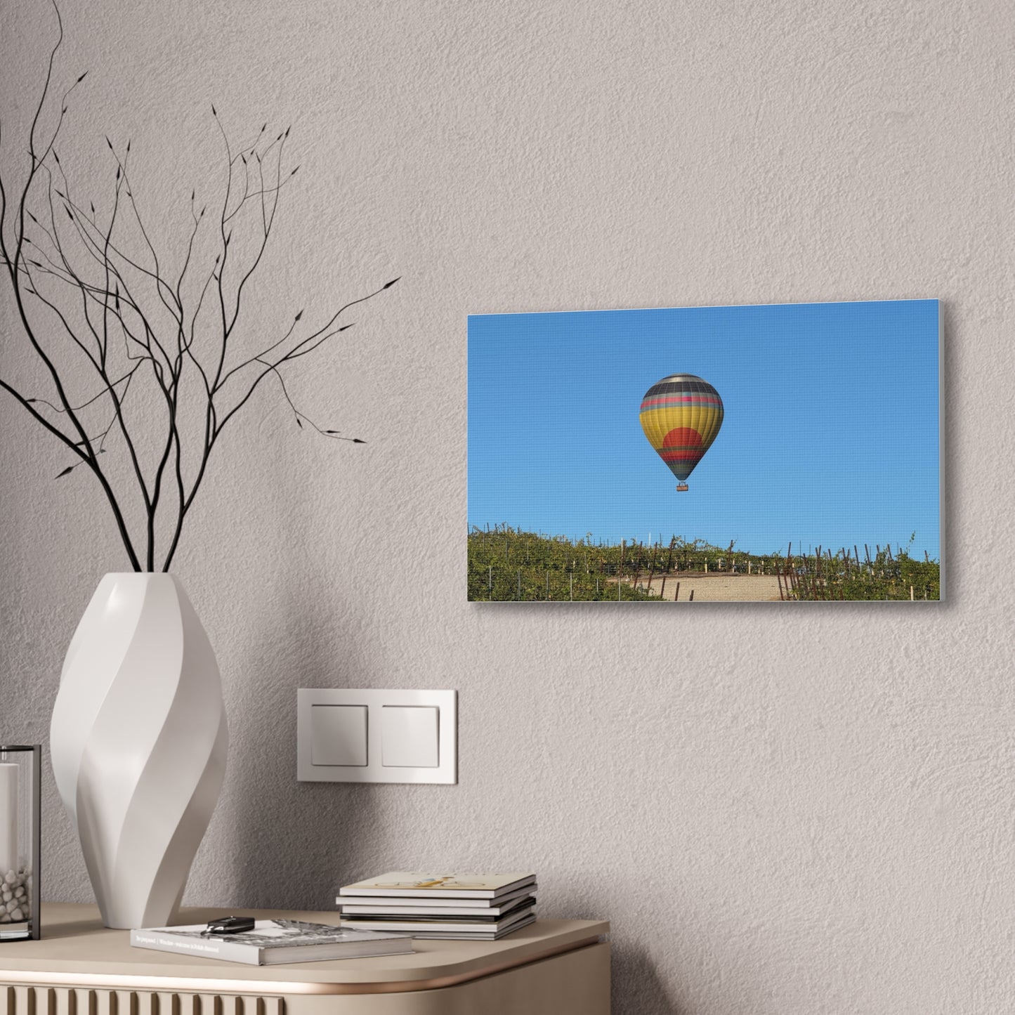 Hot Air Balloon Over Vineyard Canvas