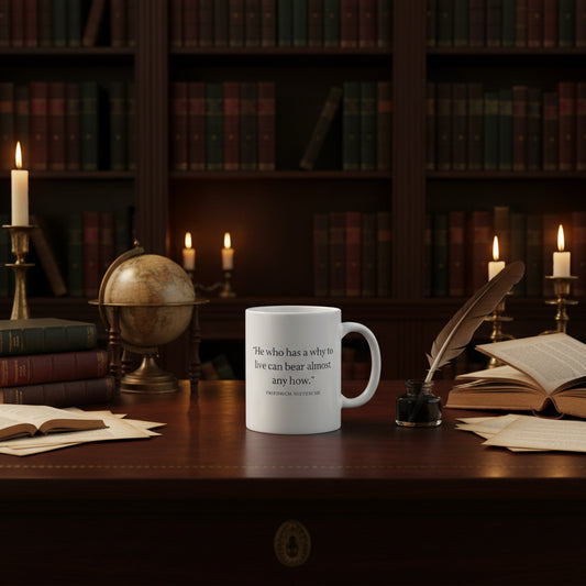 "He Who Has A Why" Mug — Nietzsche