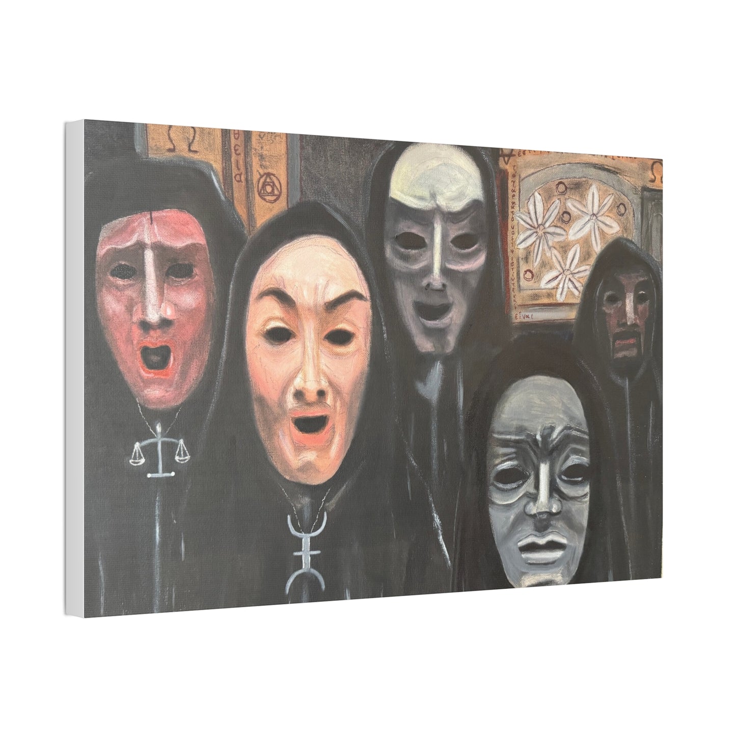 Masked Figures Canvas Stretched 1.5" | Dark Portrait Wall Art