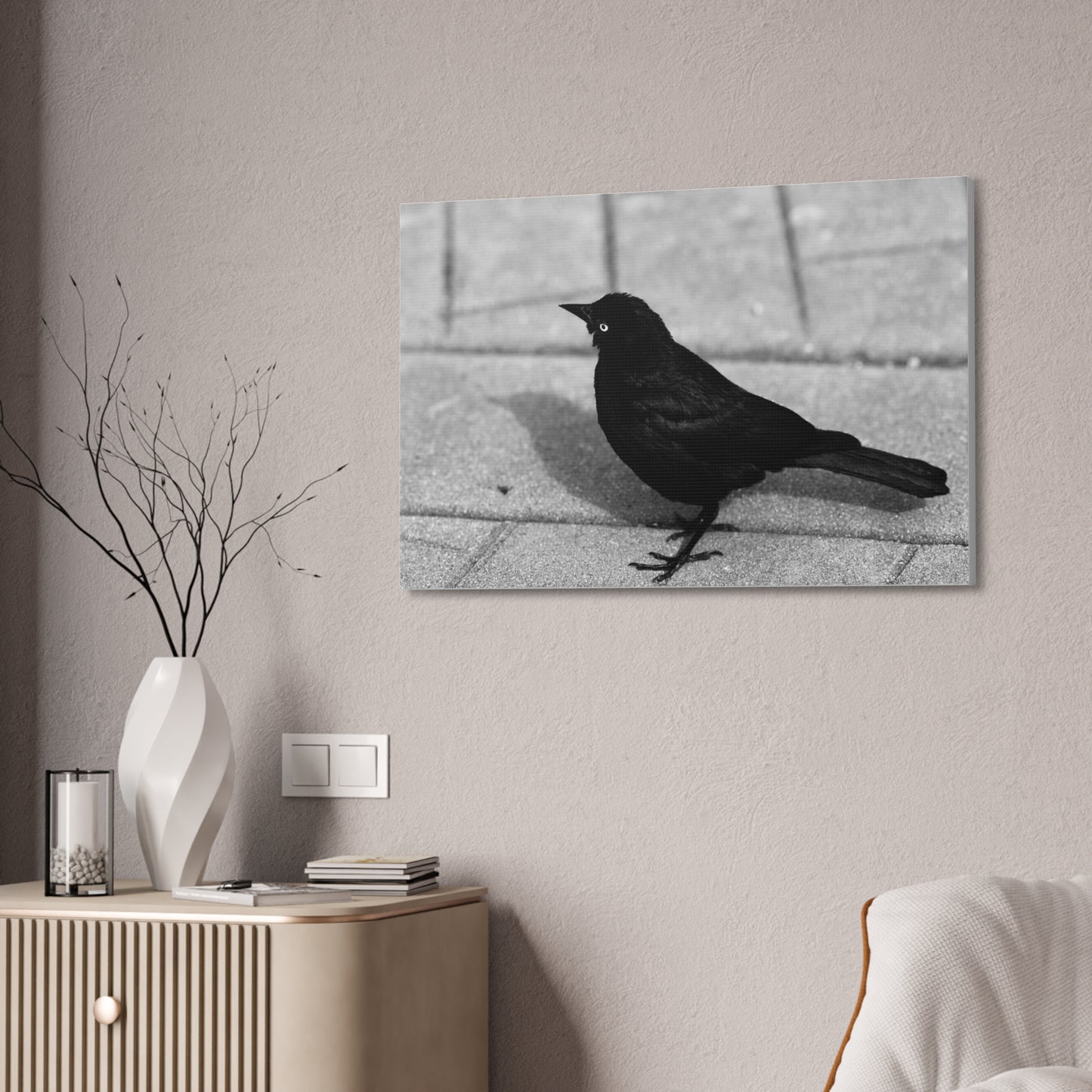 Blackbird Photo Canvas Stretched 1.5'' | Monochrome Bird Wall Art