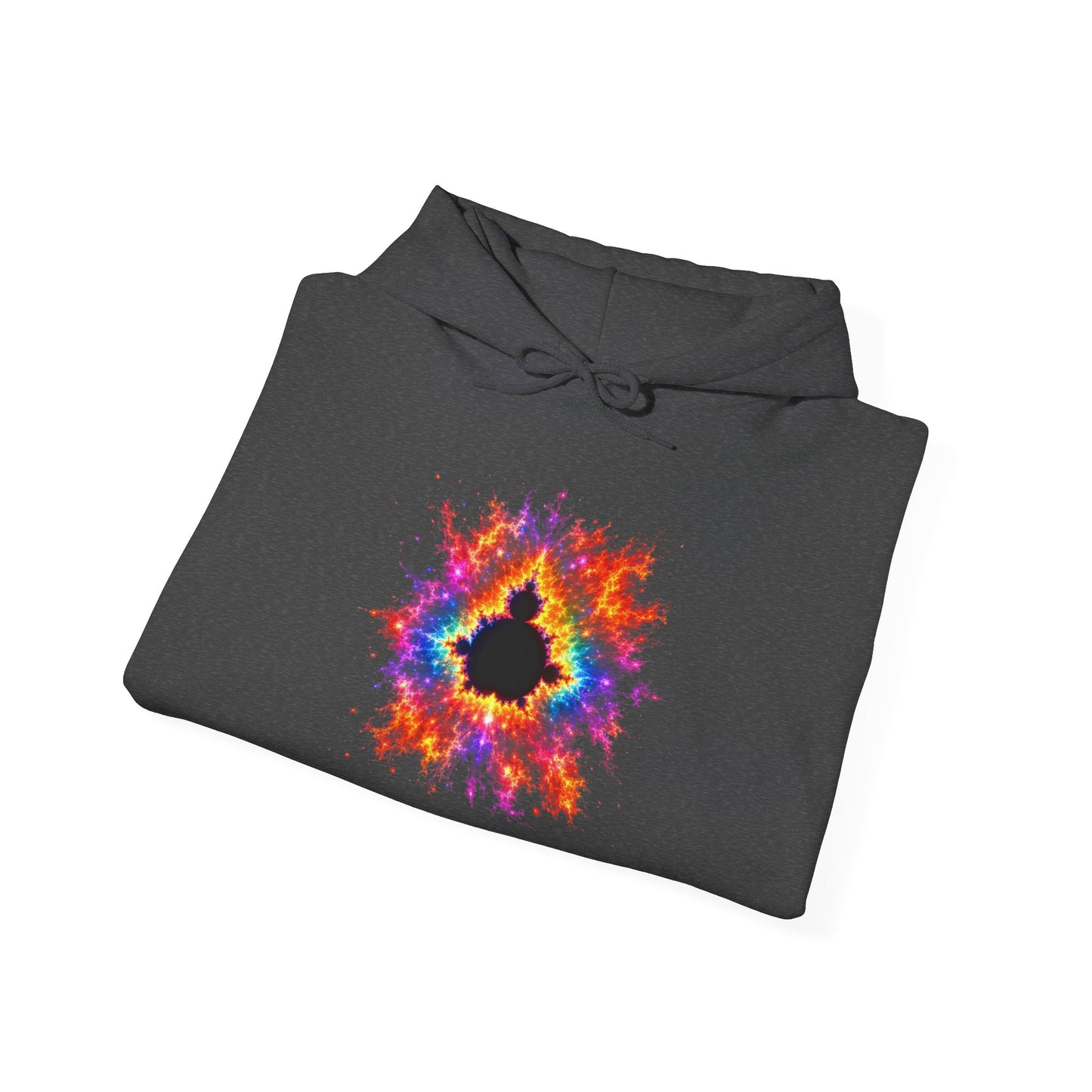 Mandelbrot Nebula Hoodie — Rainbow Fractal Explosion Pullover