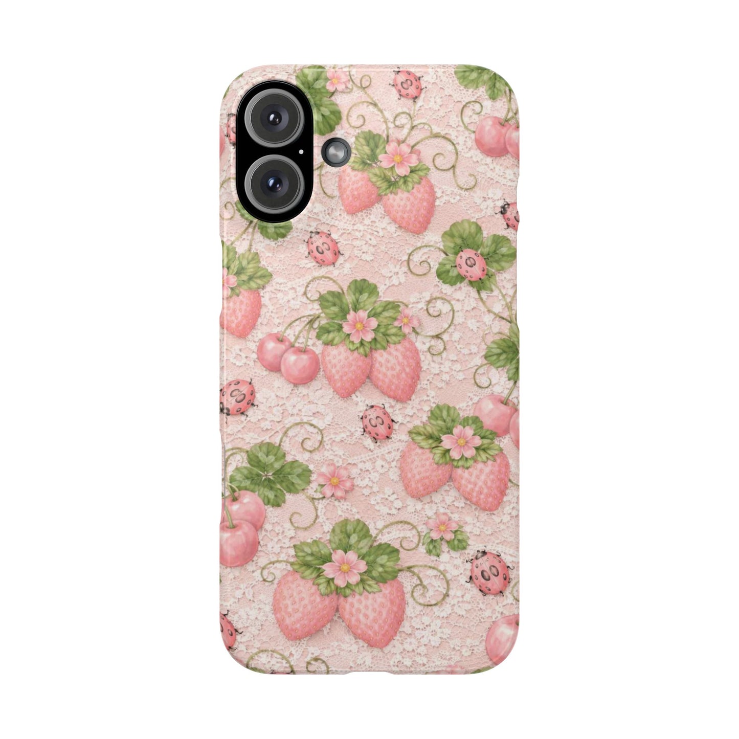 Strawberry Pattern Slim Phone Case — Vintage Pink Floral Fruit Design