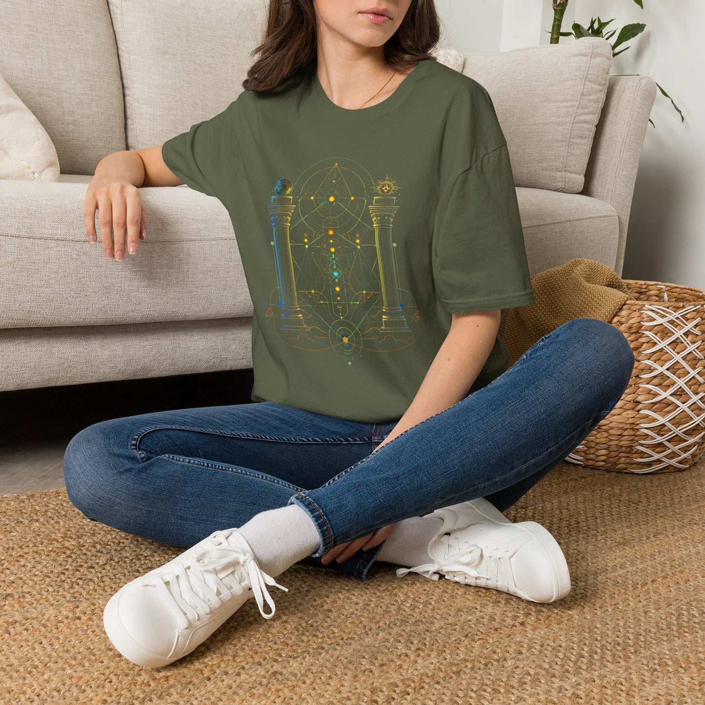 Mystic Pillars Geometry T-Shirt — Celestial Alchemy Graphic Tee