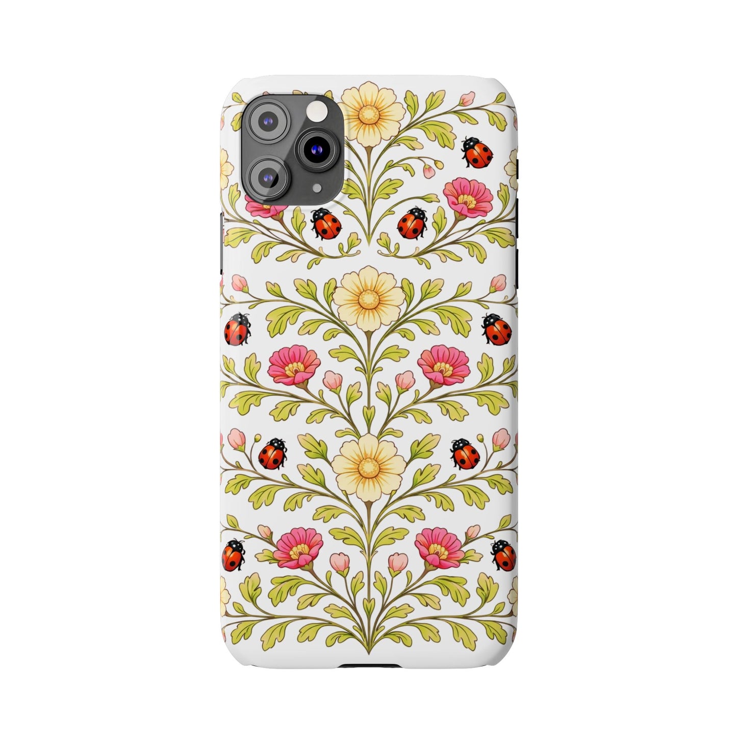 Floral Ladybug Slim Phone Case — Vintage Garden Pattern