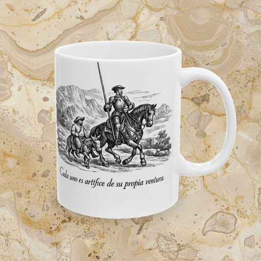 Don Quixote Ceramic Mug – Black Print | Cervantes Quote