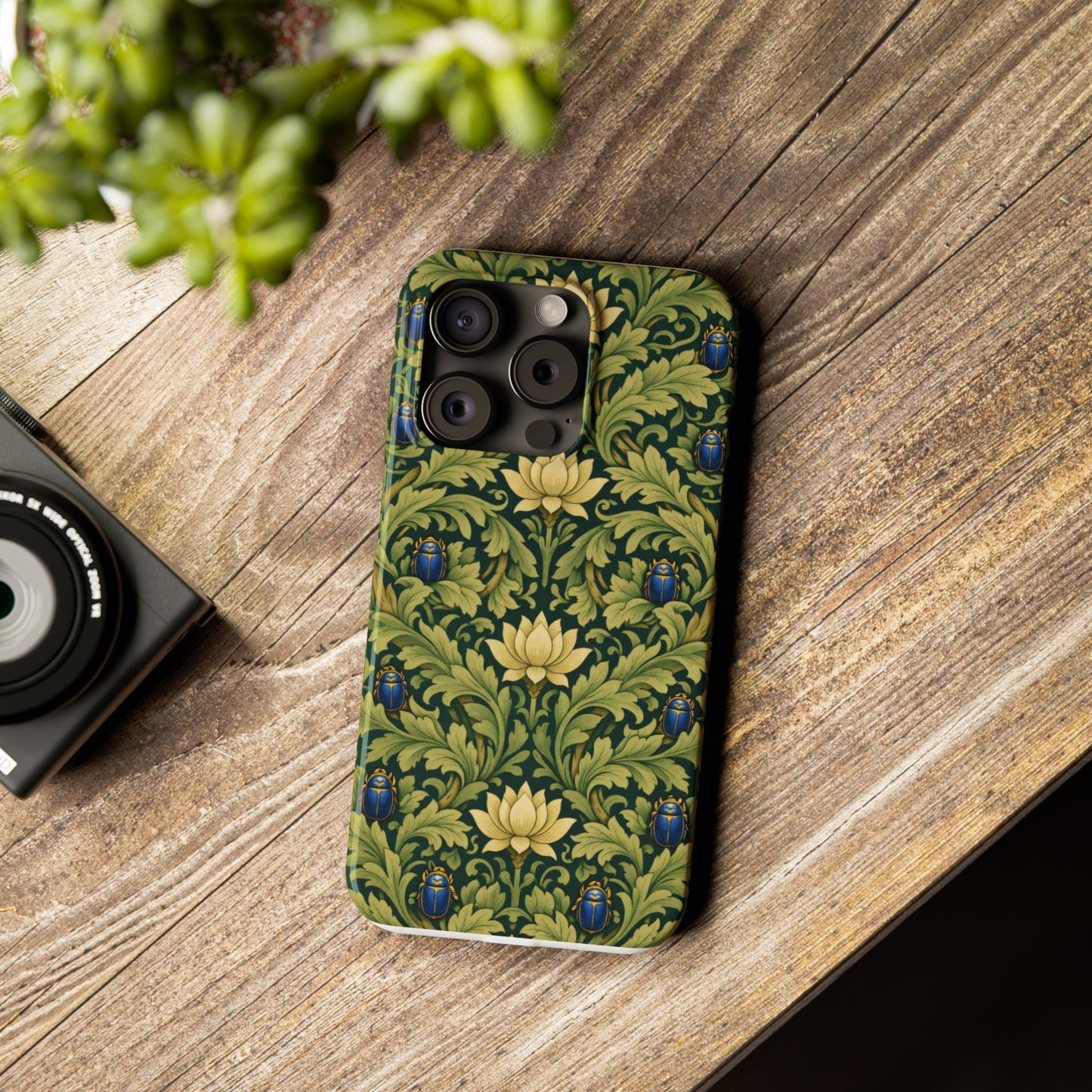 Vintage William Morris Green Lotus & Beetle Slim Phone Case