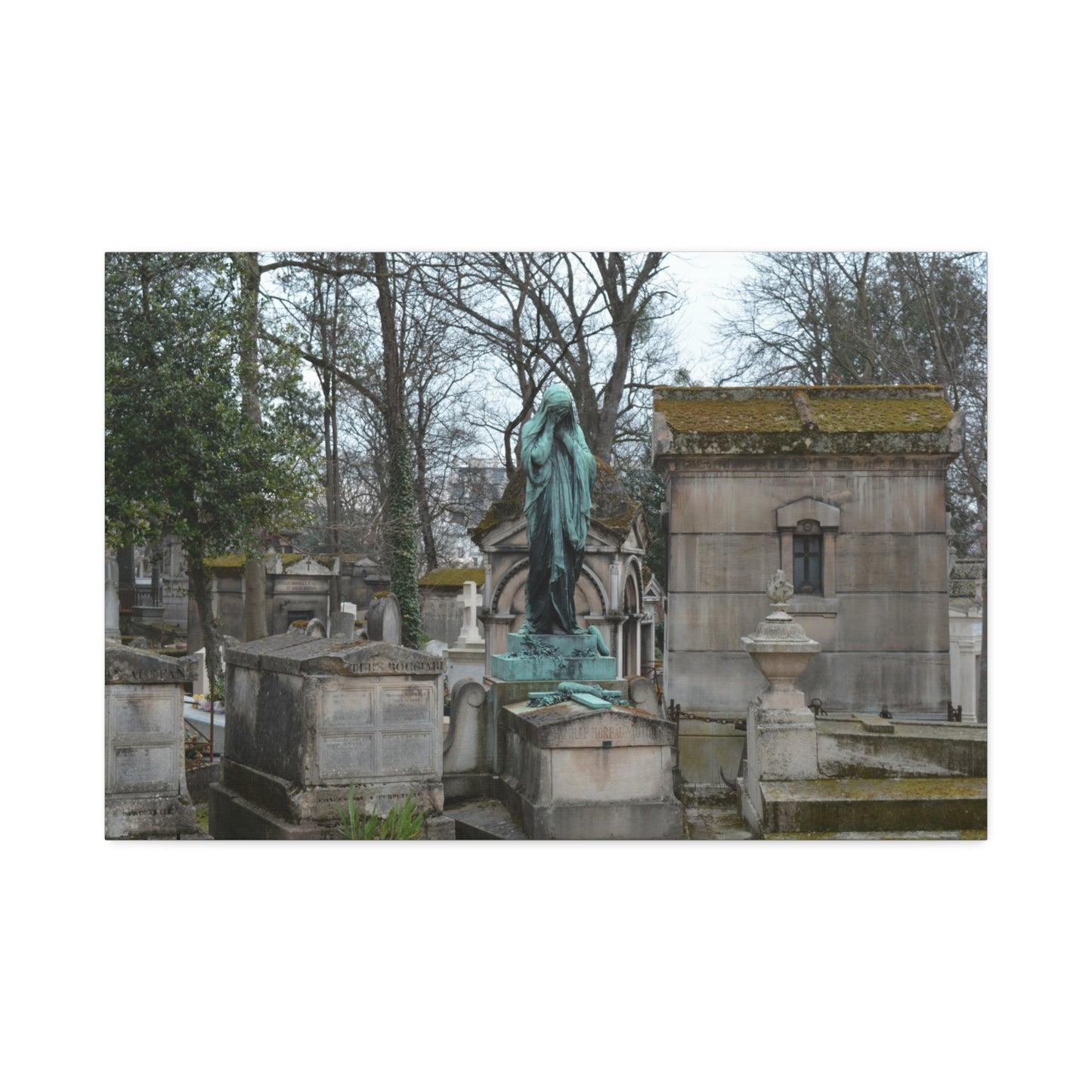 Cemetery Statue Photograph Canvas Stretched 1.5" | Mourning Graveyard Wall Art