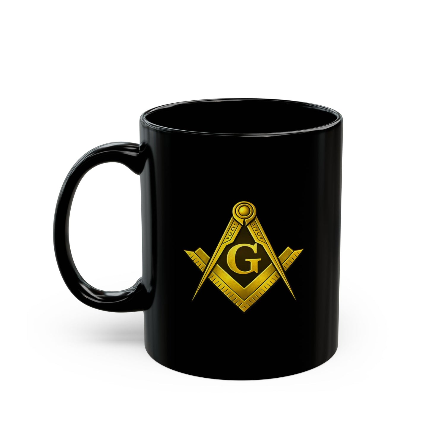 Freemason Square & Compass Gold Black Mug