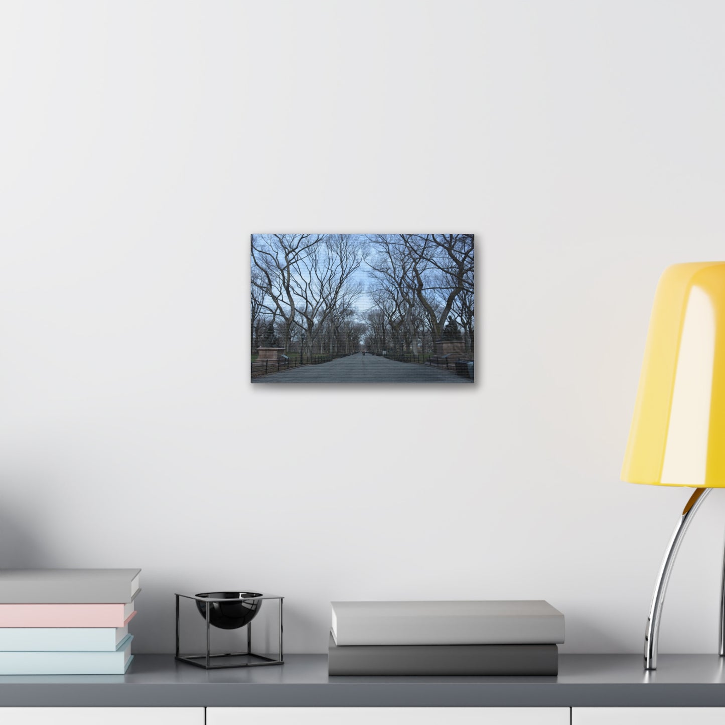 Leafless Tree Lined Path Canvas Stretched | Central Park In Winter Landscape Wall Art