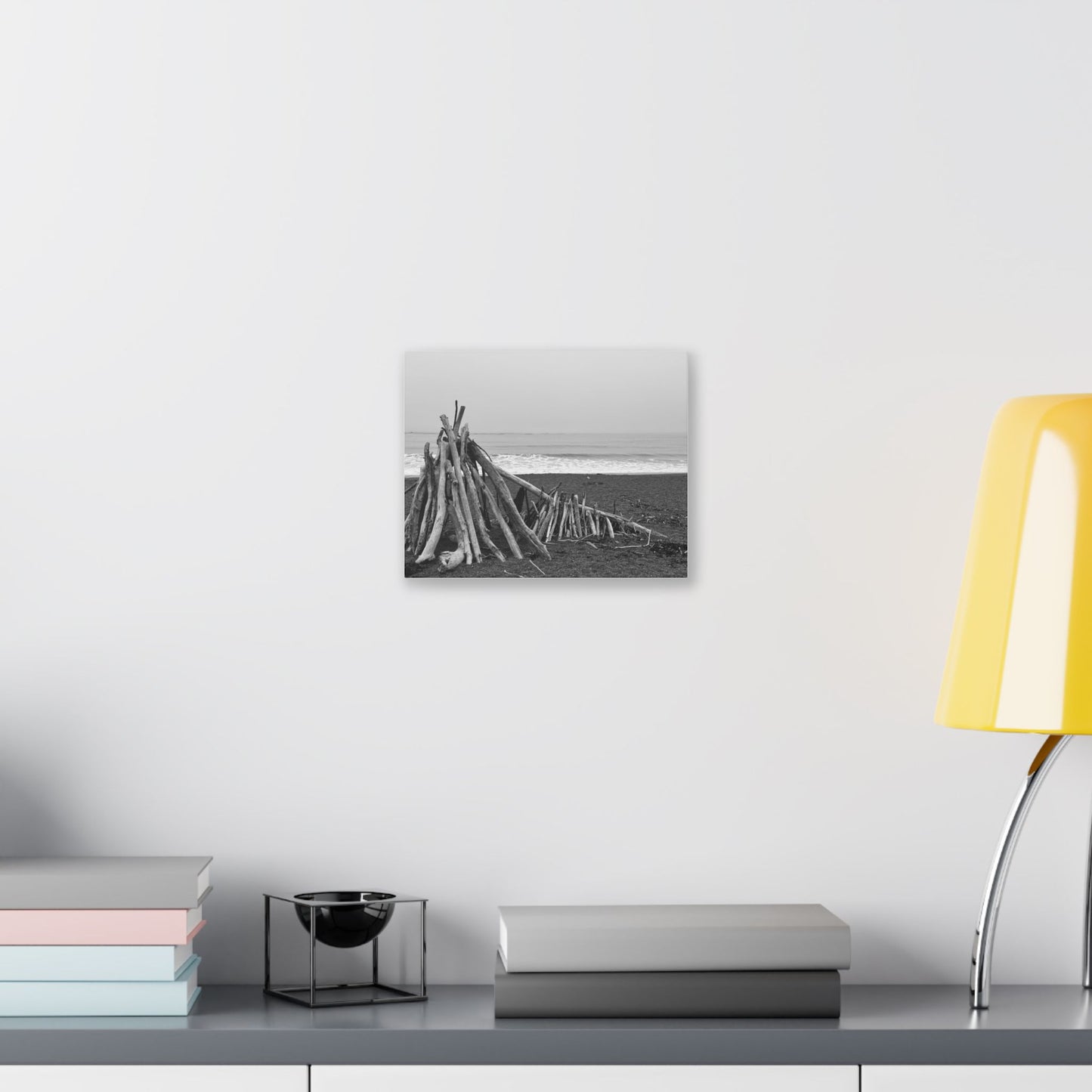 Driftwood Beach Shack Canvas | Black and White Coastal Wall Art