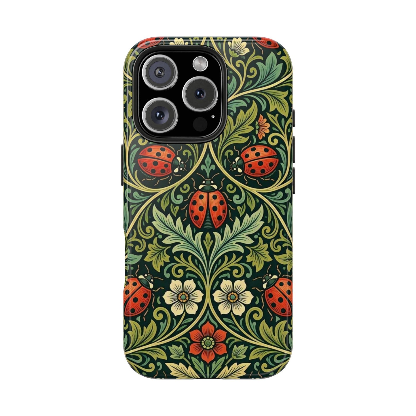 Vintage Floral Ladybug Tough Phone Case — Botanical Victorian Pattern