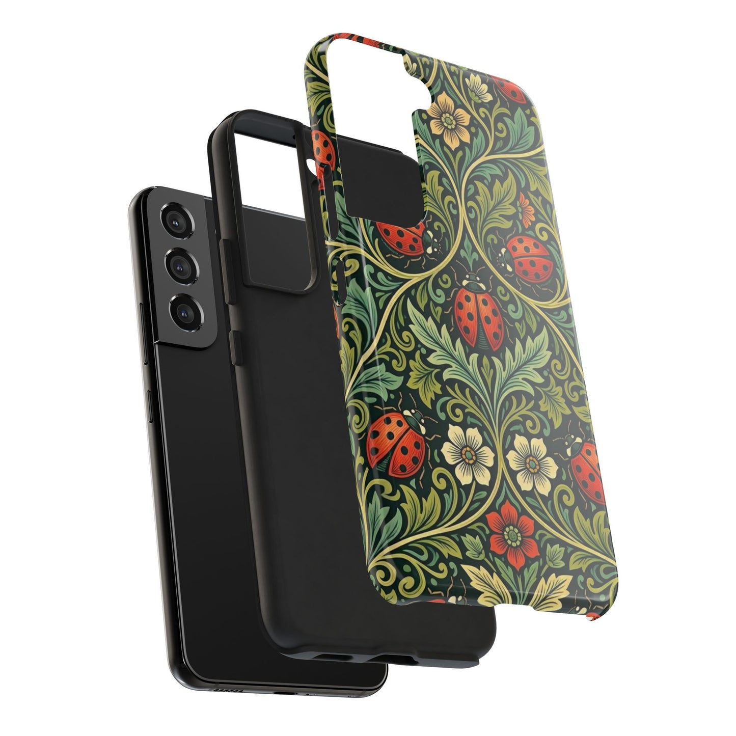Vintage Floral Ladybug Tough Phone Case — Botanical Victorian Pattern