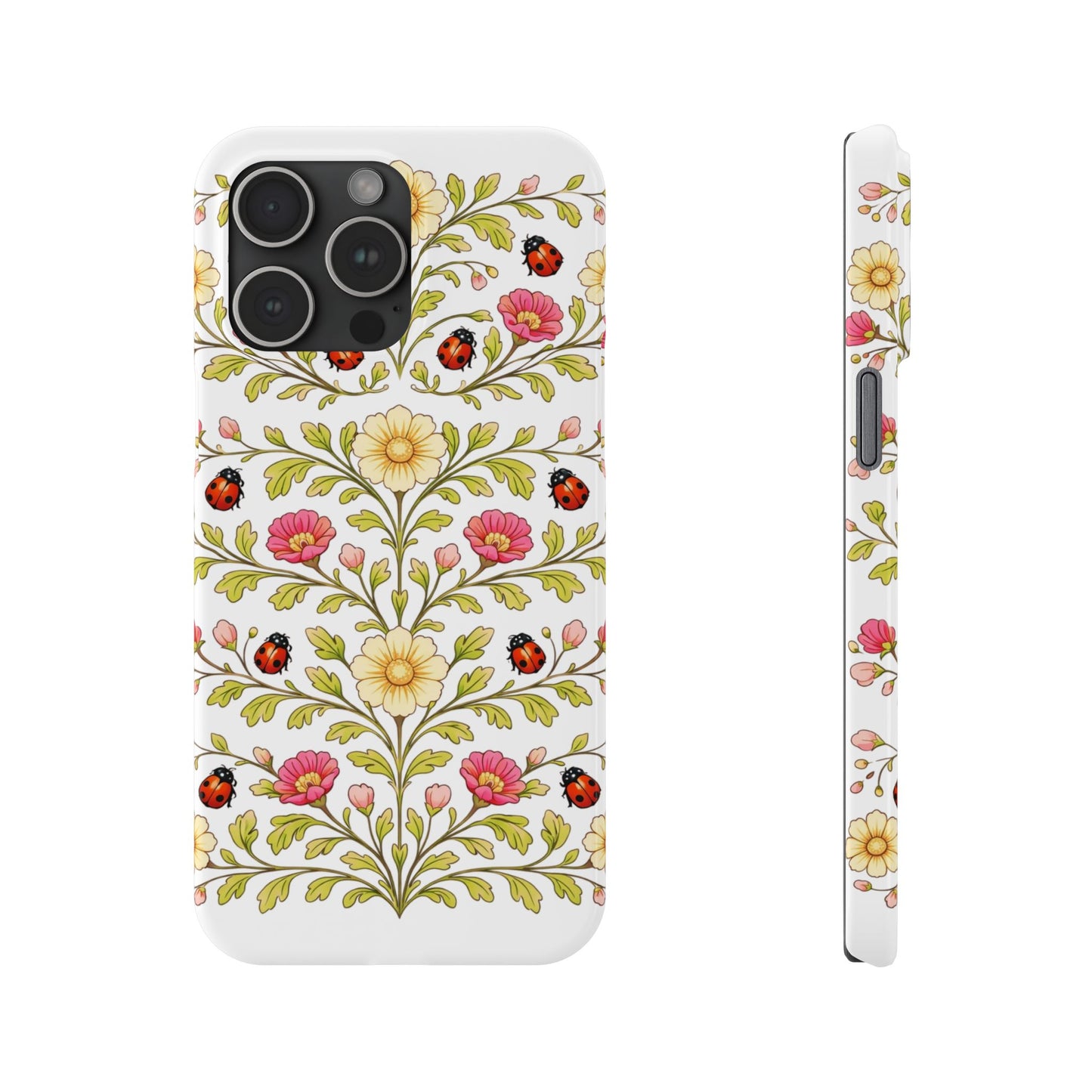 Floral Ladybug Slim Phone Case — Vintage Garden Pattern