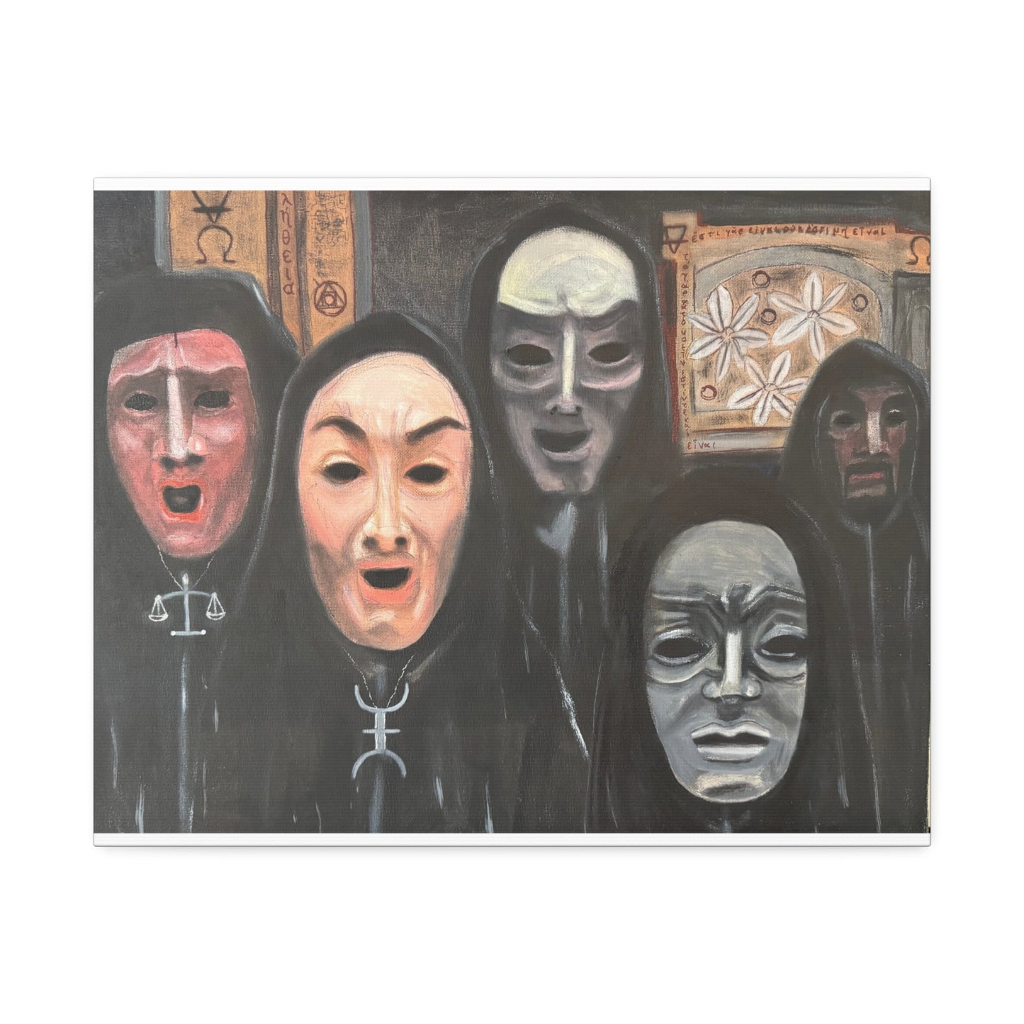 Masked Figures Canvas Stretched 1.5" | Dark Portrait Wall Art
