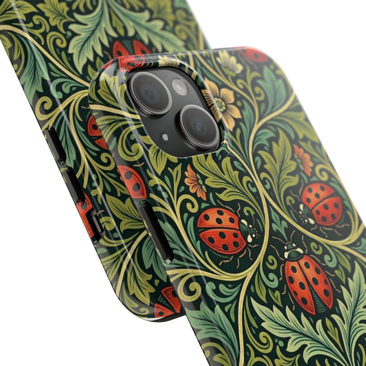 Vintage Floral Ladybug Tough Phone Case — Botanical Victorian Pattern
