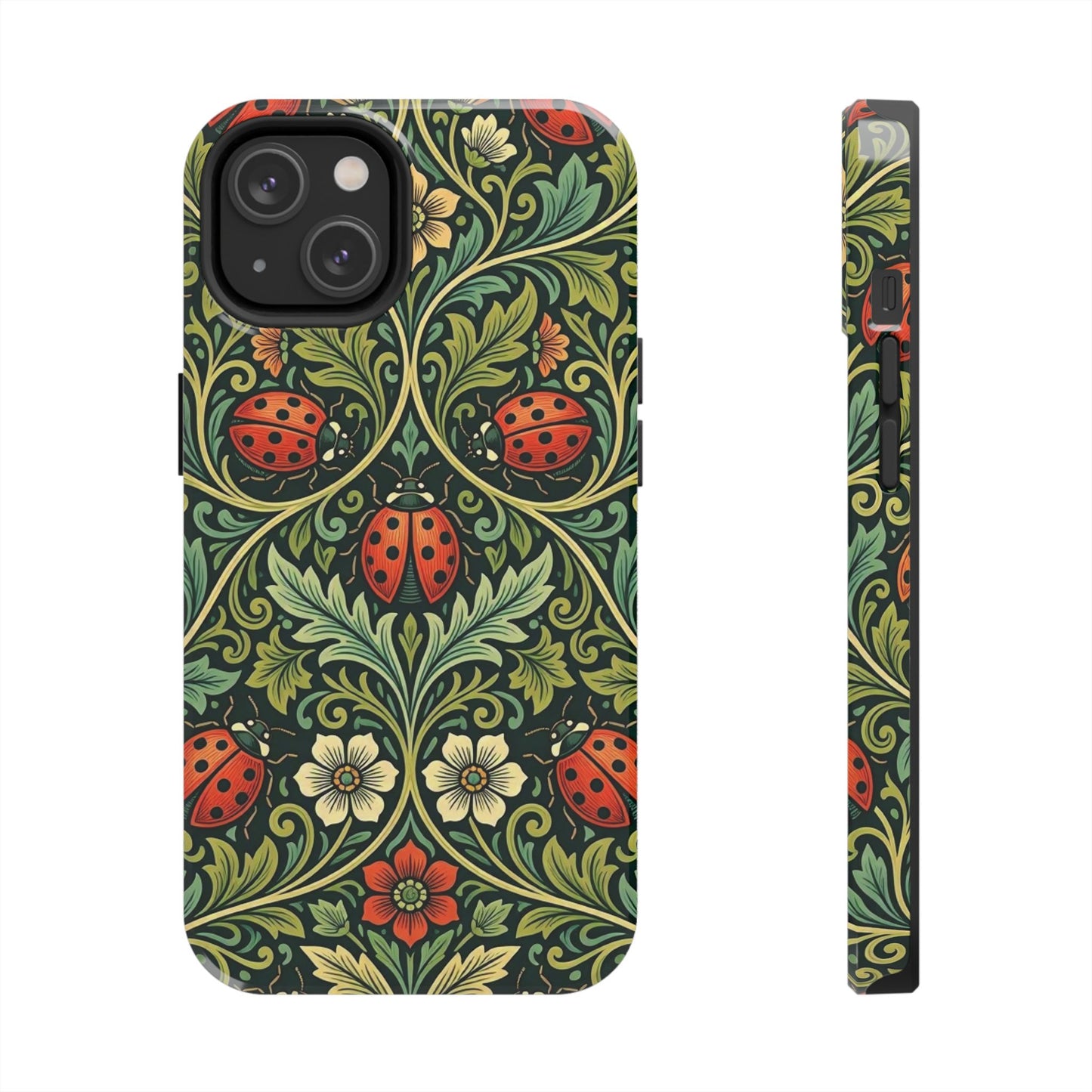 Vintage Floral Ladybug Tough Phone Case — Botanical Victorian Pattern