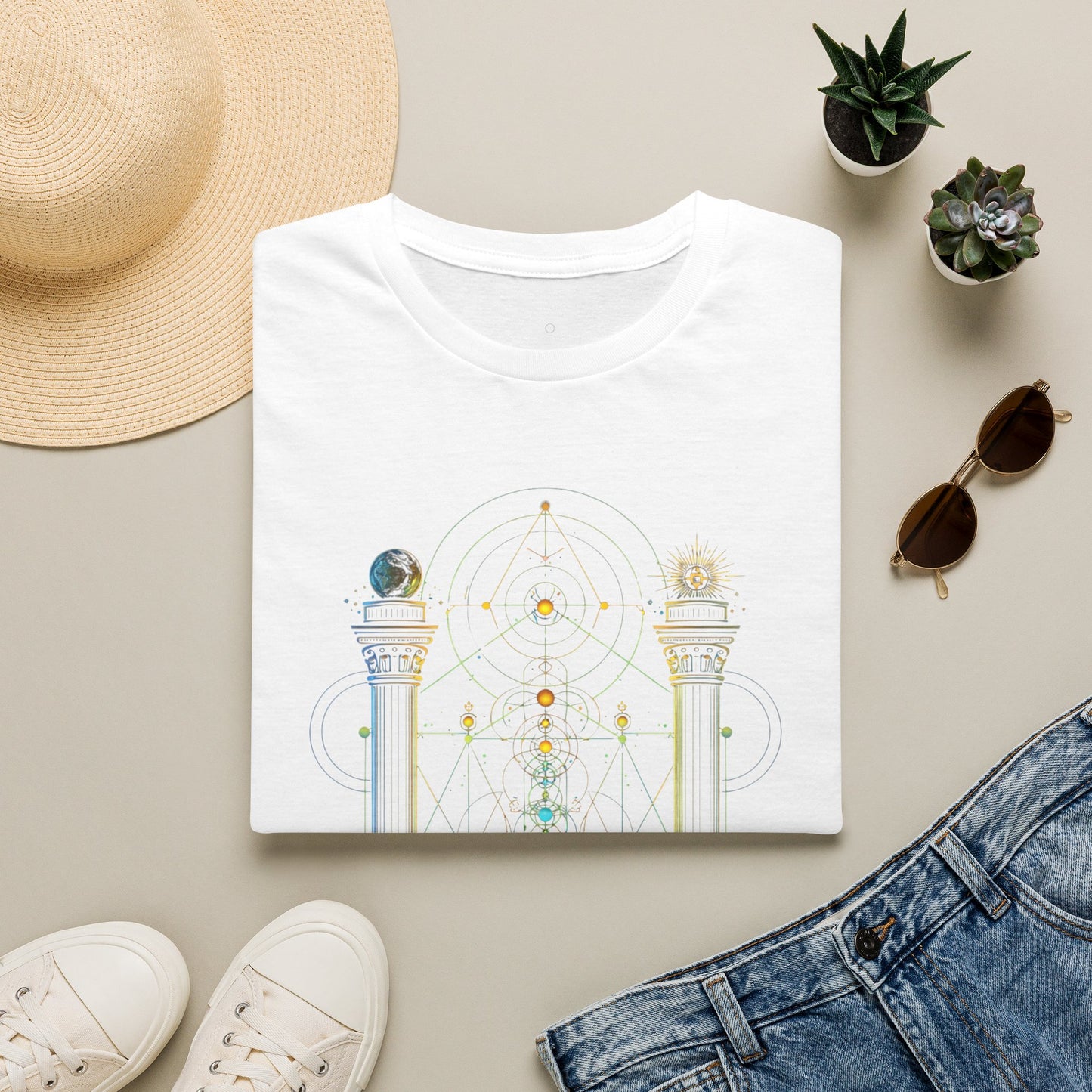 Mystic Pillars Geometry T-Shirt — Celestial Alchemy Graphic Tee