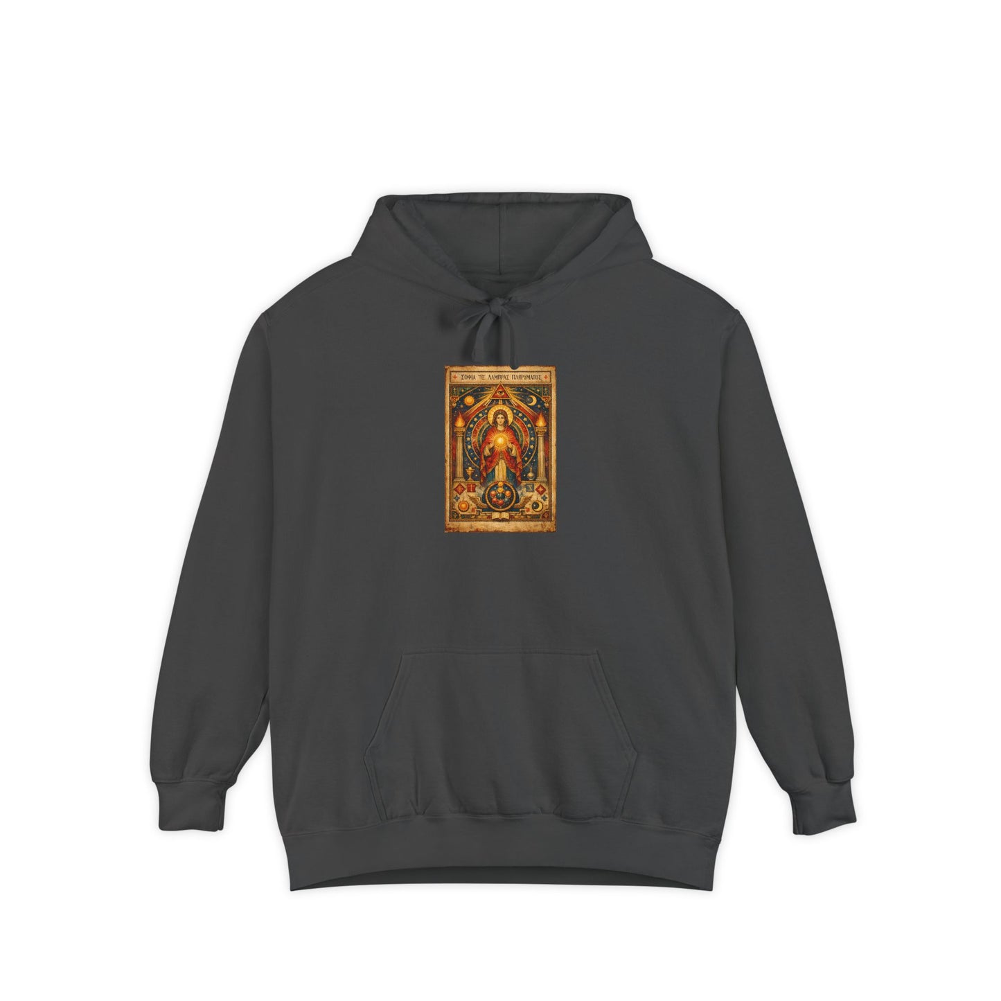 Religious Icon Hoodie — Vintage Gold Madonna Sacred Art Pullover